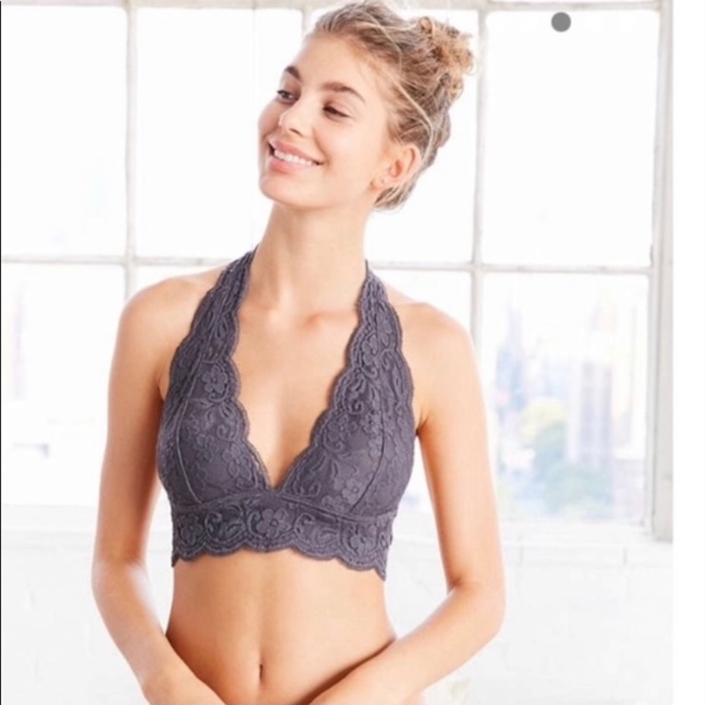 Out from Under Grey Lace Halter Bralette